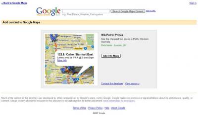 Find cheaper petrol via Google Maps: any third party data provider such as a petrol prices website can plot their data onto Google Maps using Mapplets